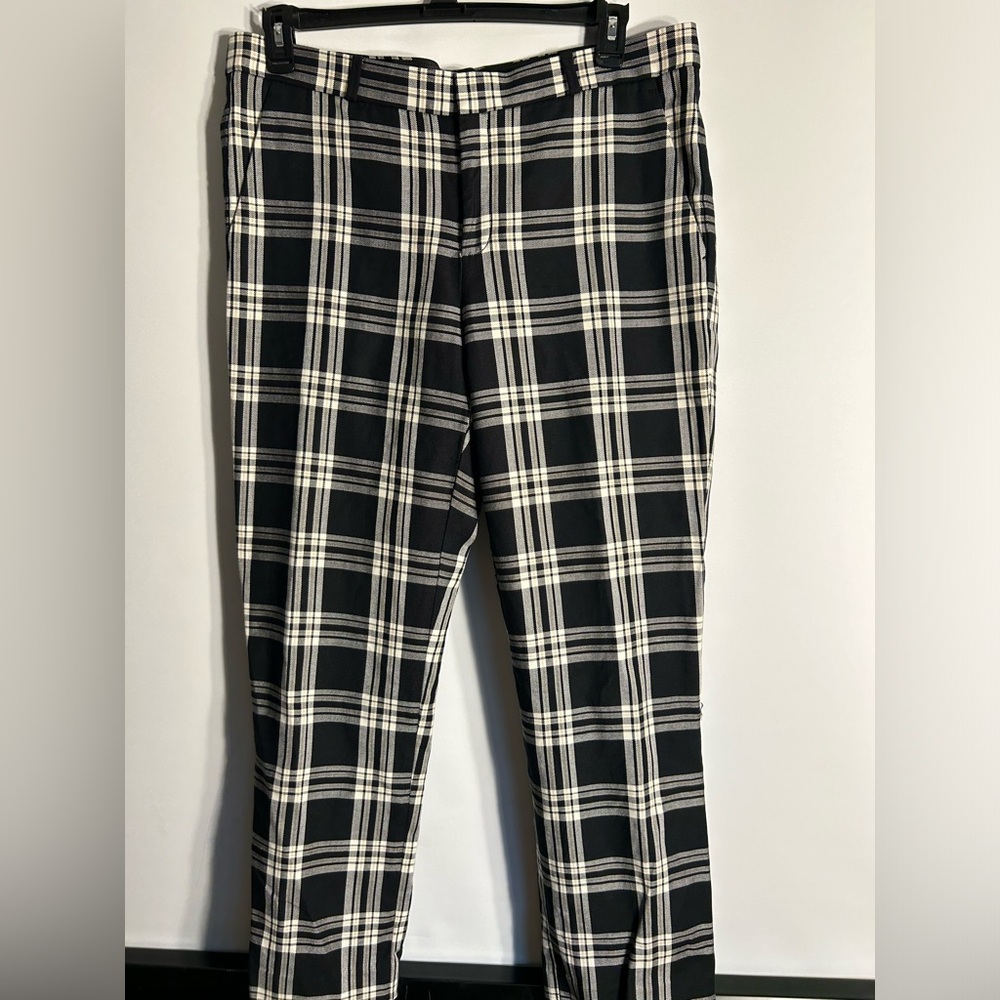 BANANA REPUBLIC AVERY COTTON BLEND BLACK & WHITE PLAID TROUSERS WOMEN’S SIZE 14
